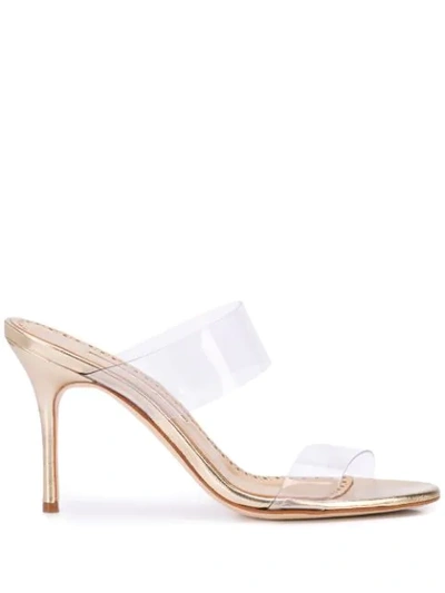 Manolo Blahnik Scolto Transparent Strap Sandal In Gold