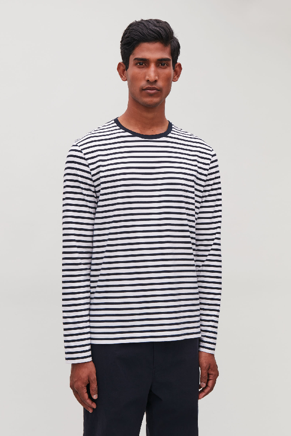 Cos Long-sleeved Striped Top In Blue | ModeSens