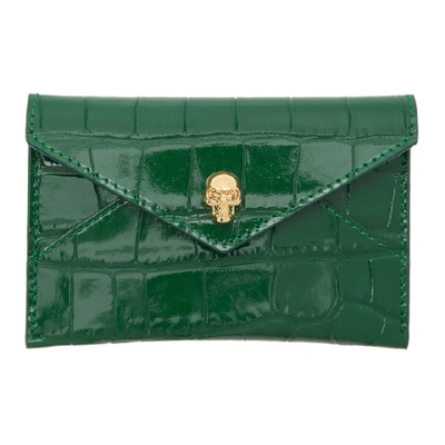 Alexander Mcqueen Croc Embossed Leather Cardholder In 3120 Emeral