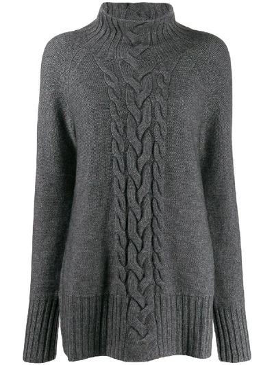 Max Mara Wool & Cashmere Cable Knit Sweater In Dark Grey