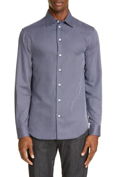 Emporio Armani Men's Micro-pattern Jacquard Sport Shirt In Blue