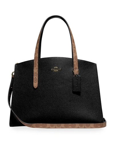 Coach Charlie Coated Canvas Signature Blocking Carryall Tote Bag In Black/brown