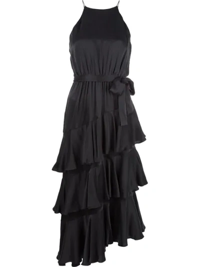 Zimmermann Espionage Asymmetric Tiered Silk-satin Dress In Black