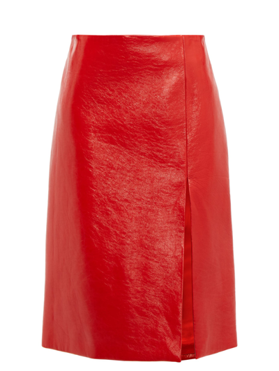 Balenciaga Front-slit Cracked Patent-leather Skirt In Red