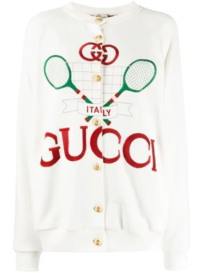 Gucci Tennis Logo-embroidered Cotton-jersey And Silk Cardigan In Multi