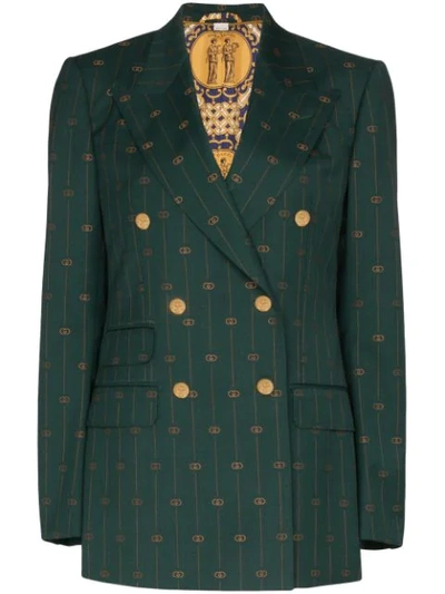 Gucci Gg-pinstripe Double-breasted Wool-twill Blazer In Green