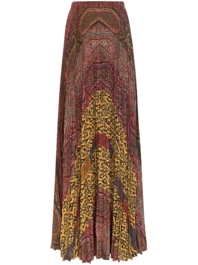 Etro Printed Pleated Crepe De Chine Maxi Skirt In Red