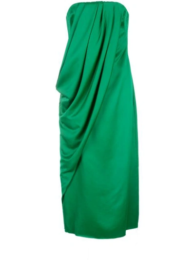 Marina Moscone Strapless Draped Crepe Dress In Green
