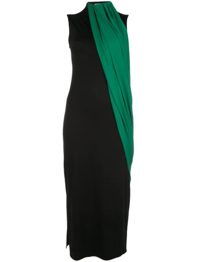Marina Moscone Contrast-panel High-neck Dress In Green