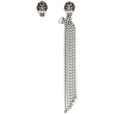 Gucci Lion And Crystal Tassel Mismatched Clip Earrings