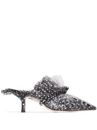 Midnight 00 Antoinette 55mm Tulle Polka Dot Mules In 101 - Black