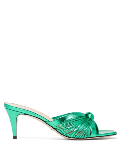 Gucci Knotted Metallic-leather Mules In Jasmine Green