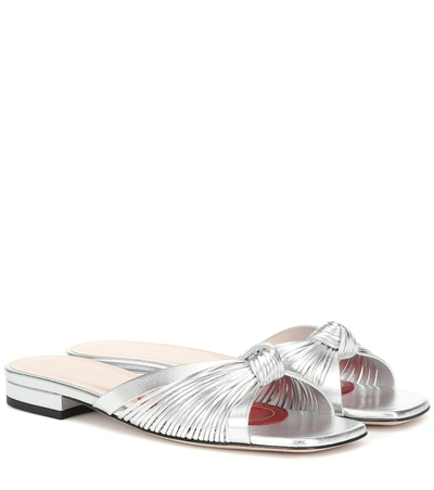 Gucci Crawford Knot-front Leather Slides In Silver