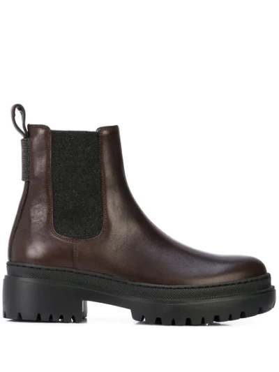 Brunello Cucinelli Bead-embellished Leather Chelsea Boots In Brown