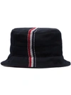 Thom Browne 'fun Mix' Stripe Wool Blend Twill Bucket Hat In Navy