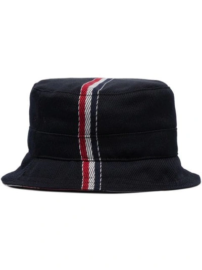 Thom Browne 'fun Mix' Stripe Wool Blend Twill Bucket Hat In Navy