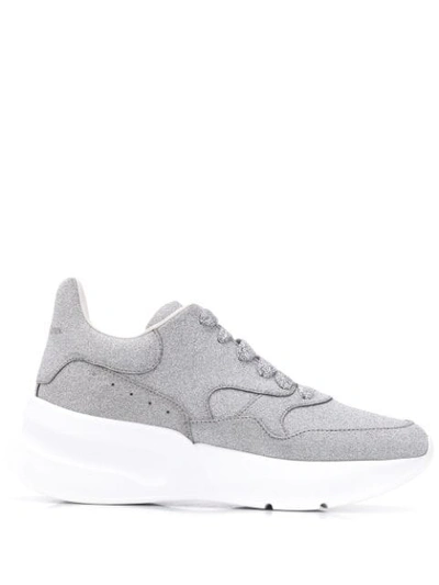 Alexander Mcqueen Runner Glitter-embellished Leather Trainers In Silver