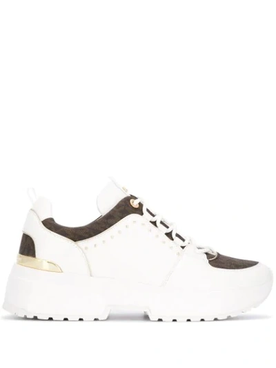 Michael Michael Kors Cosmo Panelled Leather And Canvas Trainers In White