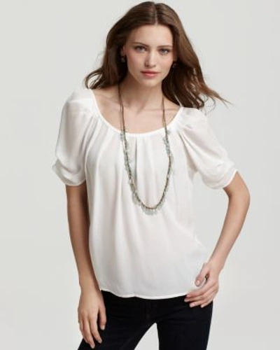 Joie Eleanor Gathered Silk Blouse In Porcelain
