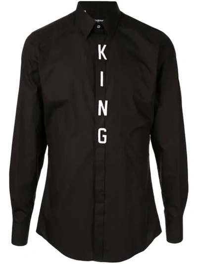 Dolce & Gabbana Cotton Gold Shirt With Tropical King Print In Black