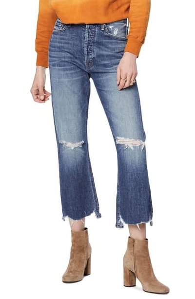 Mother Tripper Crop Fray Flare Jeans In Cryin' Cowboys In Cryin Cowboys