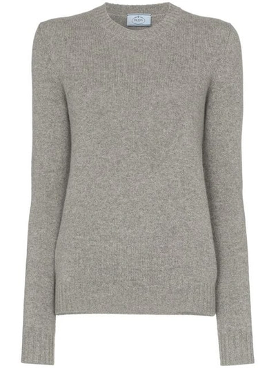 Prada Brushed Cashmere Crewneck Sweater In Grey