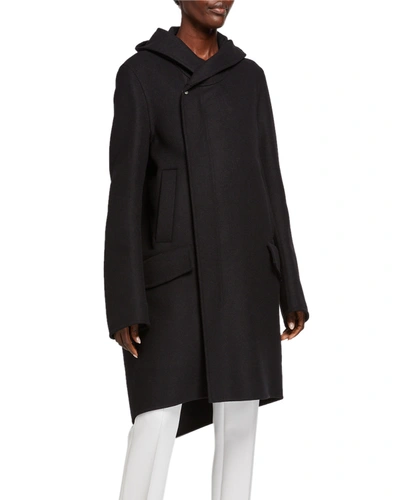 Rick Owens Double-face Wool Hooded Coat In Black