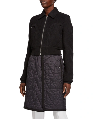 Rick Owens Fuzzy Wool Bomber-top Coat W/ Quilted Bottom In Black