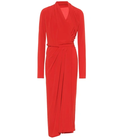 Rick Owens Cocoon Crepe Long-sleeve Wrap Dress In Red