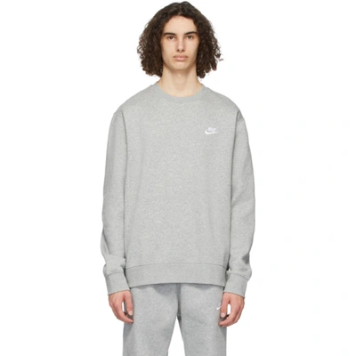 Nike Grey Fleece Sportswear Club Crewneck Sweatshirt In Dark Grey Heather/white