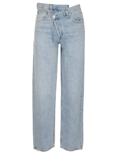 Agolde Criss Cross Upsized Distressed High-rise Wide-leg Jeans In Light Blue