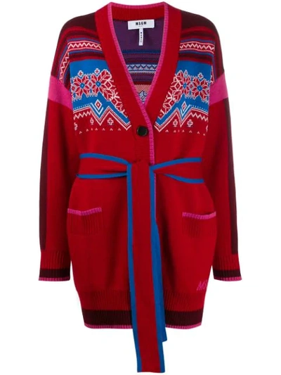 Msgm Knitted Pattern Cardigan In Red