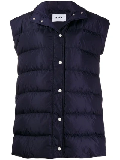 Msgm Padded Hooded Vest In Blue