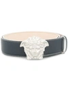 Versace Medusa Appliqué Leather Belt In Blue