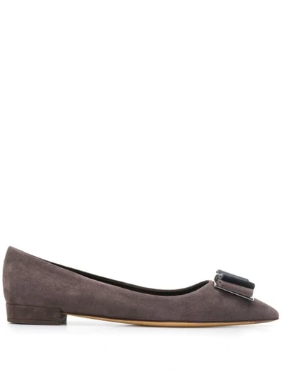 Ferragamo Ballerina Shoes With Bow Detail In Grey