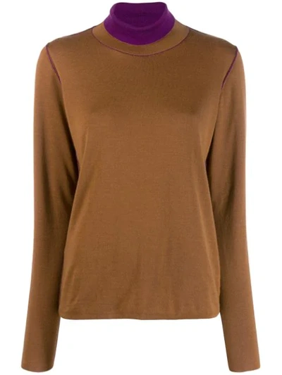 Ferragamo Contrasting Neck Jumper In Brown