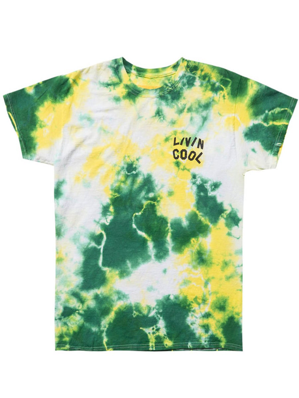 red yellow green tie dye shirt