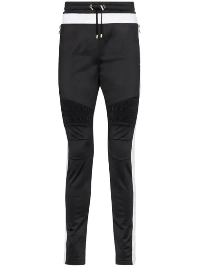 Balmain Ribbed Side-stripe Sweatpants In Black