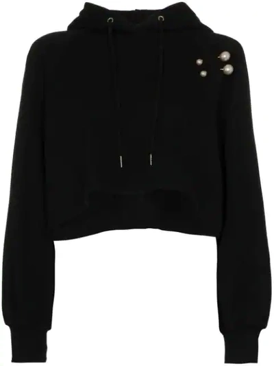 Blindness Pearl Appliqué Cotton Hoodie In Black