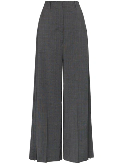 Prada Check Pleated Tailored Trousers In Antracite