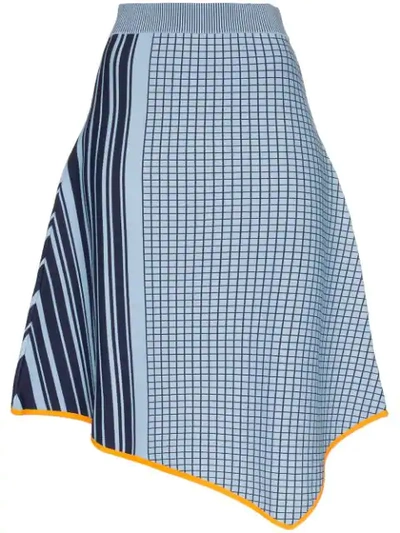 I Am Chen I-am-chen Check And Stripe Knitted Asymmetric Skirt In Blue