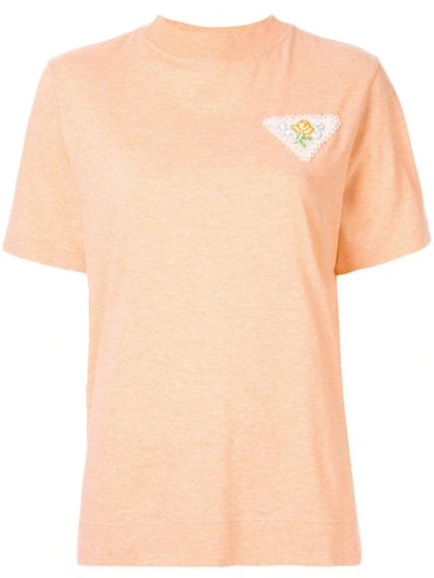 Tu Es Mon Tresor Embroidered Rose Patch T-shirt In Pink