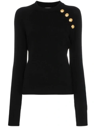 Balmain Buttoned Knitted Wool Cashmere Blend Jumper In Black