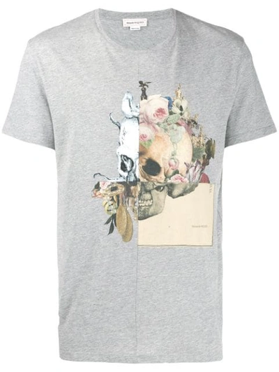 Alexander Mcqueen Panelled Skull Print T-shirt In Grey