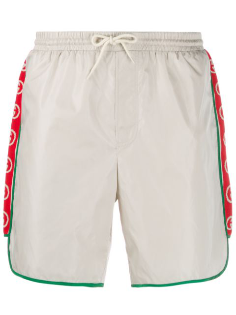 Gucci Nylon Swim Shorts With Logo Stripe In 9135 White | ModeSens