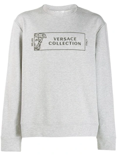 Versace Logo Print Cotton Sweatshirt In Grey