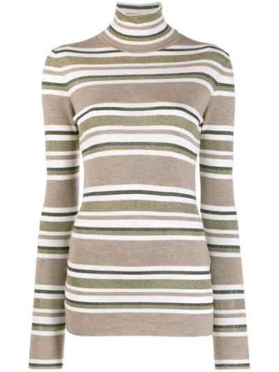 Brunello Cucinelli Horizontal Stripes Sweater In Brown