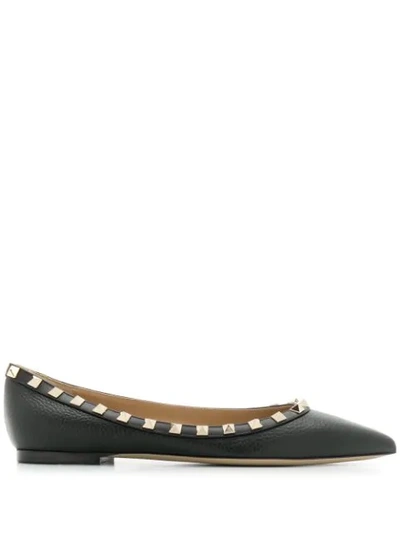 Valentino Garavani Rockstud Pointed Ballerinas In Black