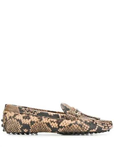 Tod's Snakeskin Effect Loafers In Brown