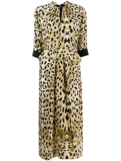 Prada Sable Raso Leopard-print Midi Dress In Vanilla